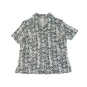 HOT COTTON  Linen Black White Snake Python Print Button Up Shirt Blouse Top Sm